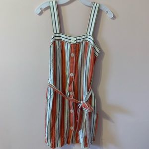 Loft stripe, button front, tie waist dress